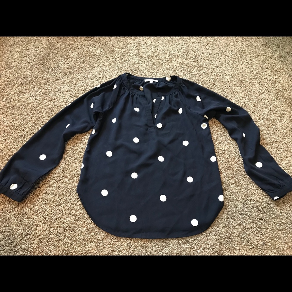 Boutique navy blue and white polka dot top